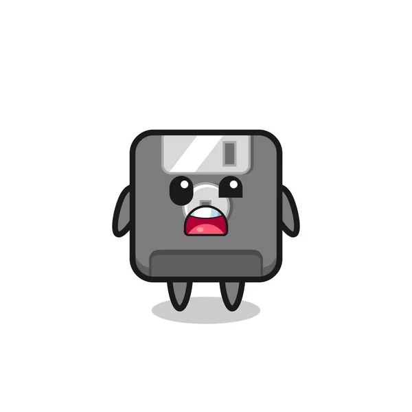 Geschokte Gezicht Van Schattige Floppy Disk Mascotte Leuke Stijl Ontwerp — Stockvector