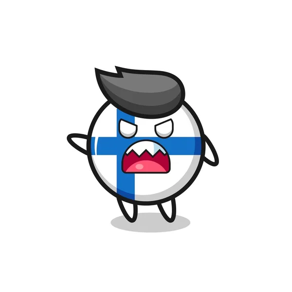 Mignon Drapeau Finlandais Dessin Animé Dans Une Pose Très Colère — Image vectorielle