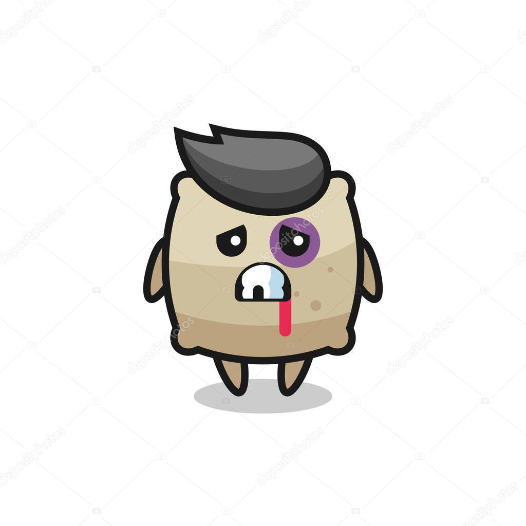 Injured sack character with a bruised face , cute style design for t shirt, sticker, logo element