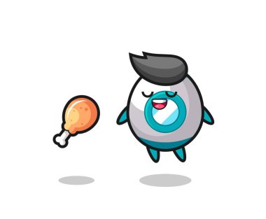 Şirin bir roket yüzüyor ve kızarmış tavuk, tişört, çıkartma, logo elementi için şirin bir tasarım yüzünden cezbedildi.