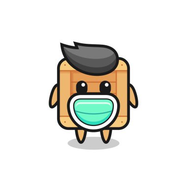 Maske takan şirin tahta kutu karikatürü, tişört, çıkartma, logo elementi için şirin bir tasarım.