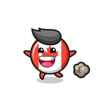 Koşu pozlu mutlu Kanada bayrağı karikatürü, tişört, çıkartma, logo elementi için şirin bir tasarım.