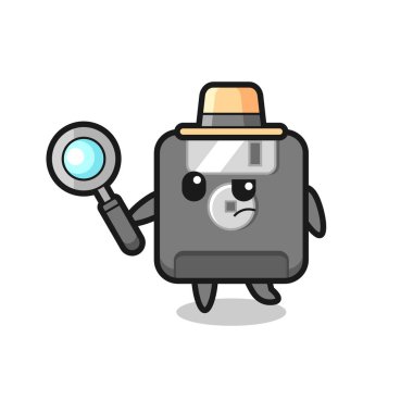 Disket dedektifi bir davayı inceliyor. Tişört, çıkartma, logo elementi için şirin bir tasarım.