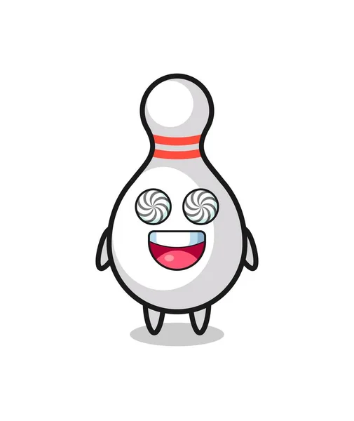 Carino Bowling Pin Personaggio Con Occhi Ipnotizzati Design Carino Stile — Vettoriale Stock