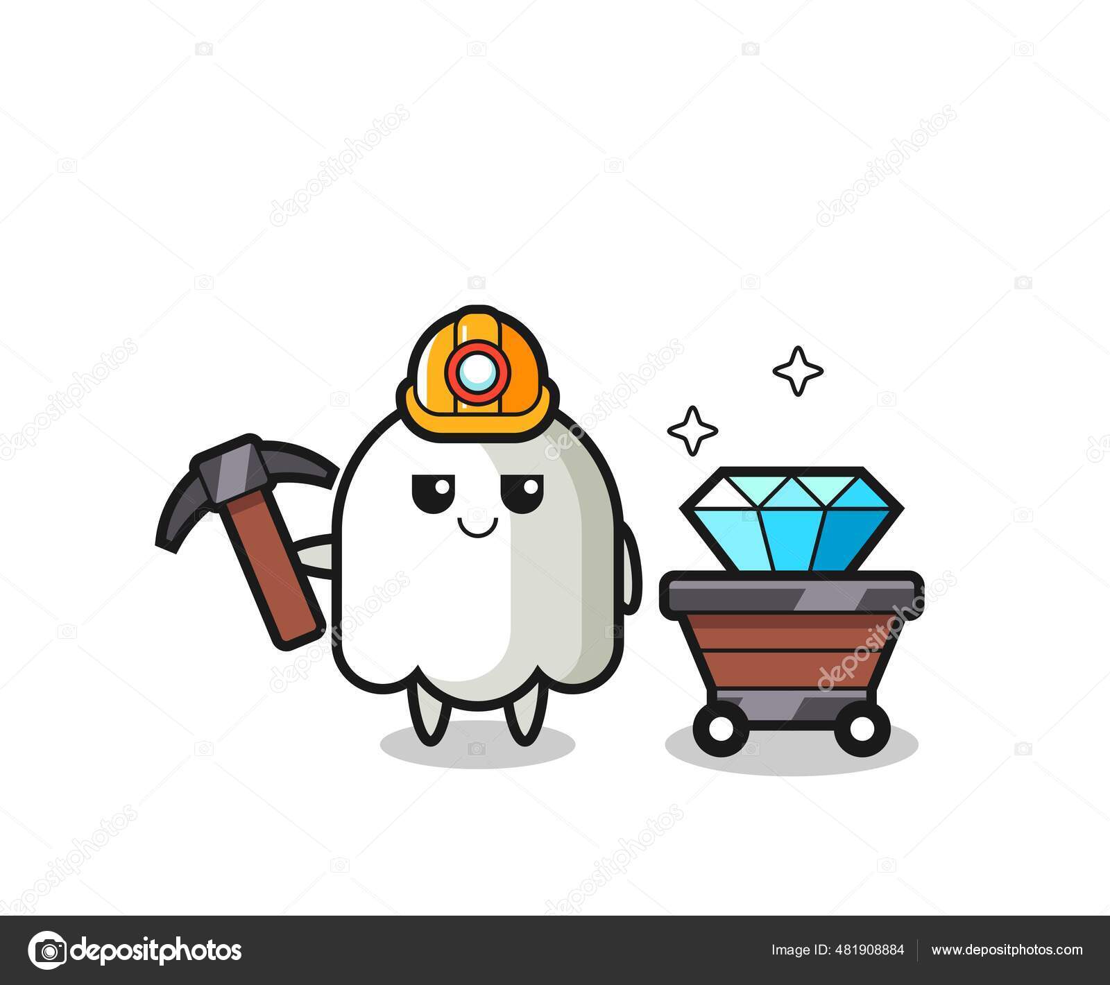 Character Illustration Ghost Miner Cute Style Design Shirt Sticker Logo ...