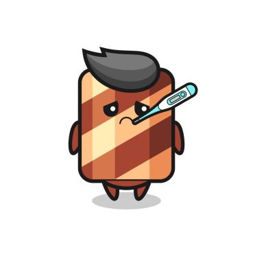 Ağzı bantlı gofret rulosu çizgi film çizimi, tişört, etiket, logo elementi için şirin bir tasarım.