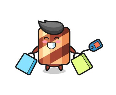 Tişört, etiket, logo elementi için şirin bir tasarım, alışveriş arabası olan gofret çizimi çizimi.