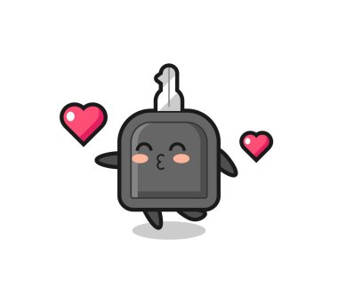 Öpücük jestli araba anahtarı karakteri, tişört, çıkartma, logo elementi için şirin tasarım.