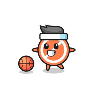 Dur işareti karikatürü basketbol oynuyor, tişört, çıkartma, logo elementi için şirin bir tasarım.