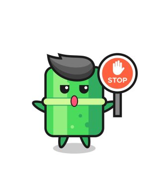 Bambu karakter çizimi elinde dur işareti, tişört, etiket, logo elementi için şirin bir tasarım