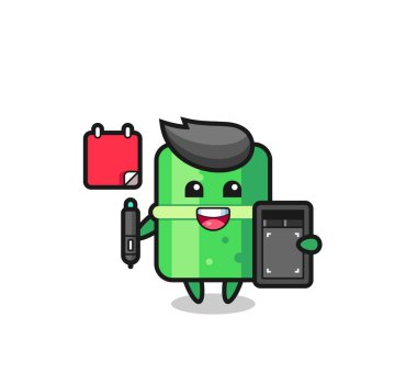 Bambu maskotunun grafik tasarımcı olarak tasviri, tişört, etiket, logo elementi için şirin bir tasarım.