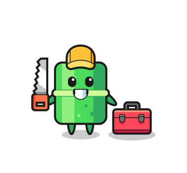 Bambu karakterin ahşap işçisi olarak tasviri, tişört, etiket, logo elementi için şirin tasarım.