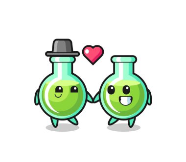 Labaratuar beherleri çizgi film karakteri aşık olan çift tişört, etiket, logo elementi için şirin bir tasarım.