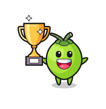 Hindistancevizi Çizgi Filmi Altın Kupa 'yı elinde tutmaktan mutlu. Gömlek, çıkartma, logo elementi için şirin bir tasarım.