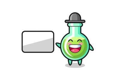 Laboratuvar beherleri karikatür çizimi sunum yapıyor, tişört, çıkartma, logo elementi için şirin bir tasarım.