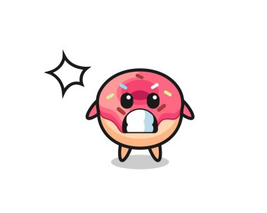 Şok edici jestli donut karakteri çizgi filmi, tişört, çıkartma, logo elementi için şirin tasarım.