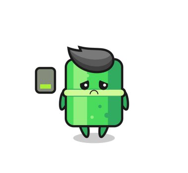 Bambu maskot karakteri yorgun bir jest yapıyor. Tişört, çıkartma, logo elementi için şirin bir tasarım.