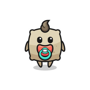 Emziği olan bebek çuvalı çizgi film karakteri, tişört, çıkartma, logo elementi için şirin bir tasarım.