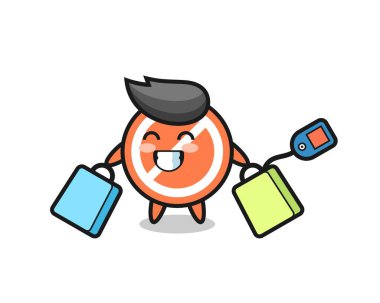 Dur işareti, elinde alışveriş çantası olan bir maskot çizgi filmi tişört, çıkartma, logo elemanı için şirin bir tasarım.