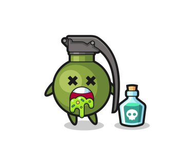 Zehirlenme sonucu kusan bir el bombası karakterinin resmi, tişört, çıkartma, logo elementi için şirin bir tasarım.