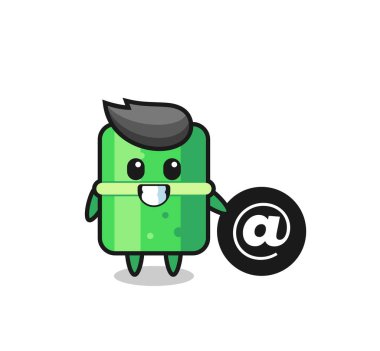 Sembolün yanında duran bambu çizgi film tasarımı tişört, etiket, logo elementi için şirin bir tasarım.