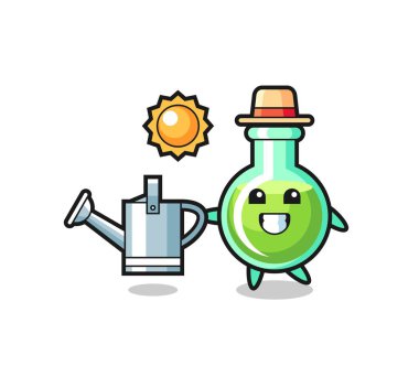 Labaratuvar deney şişelerinin çizgi film karakteri. Sulama kutusu, tişört, çıkartma, logo elementi için şirin bir tasarım.