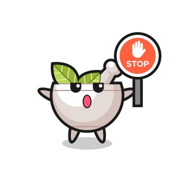 Bitki kâsesi karakteri illüstrasyonunda dur işareti, tişört, çıkartma, logo elementi için şirin bir tasarım var.