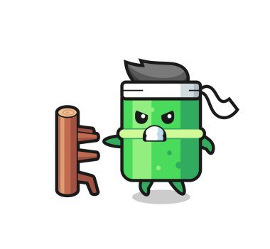 Karate dövüşçüsü olarak bambu karikatür çizimi, tişört, çıkartma, logo elementi için şirin bir tasarım.