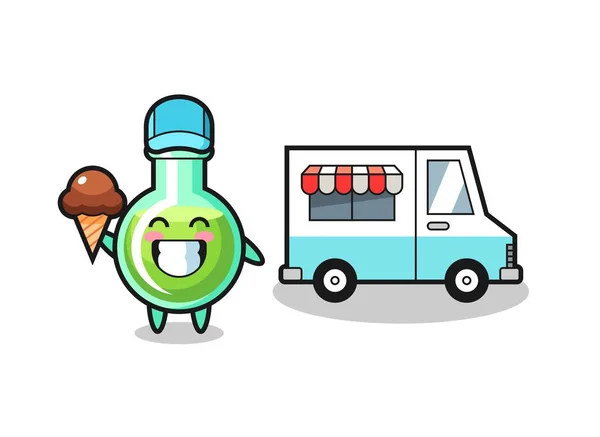 Mascot Cartoon Lab Beakers Ice Cream Truck Cute Style Design — Stock Vector