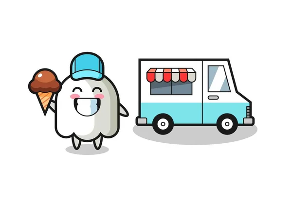 Desenhos Animados Mascote Fantasma Com Caminhão Sorvete Design Estilo Bonito — Vetor de Stock