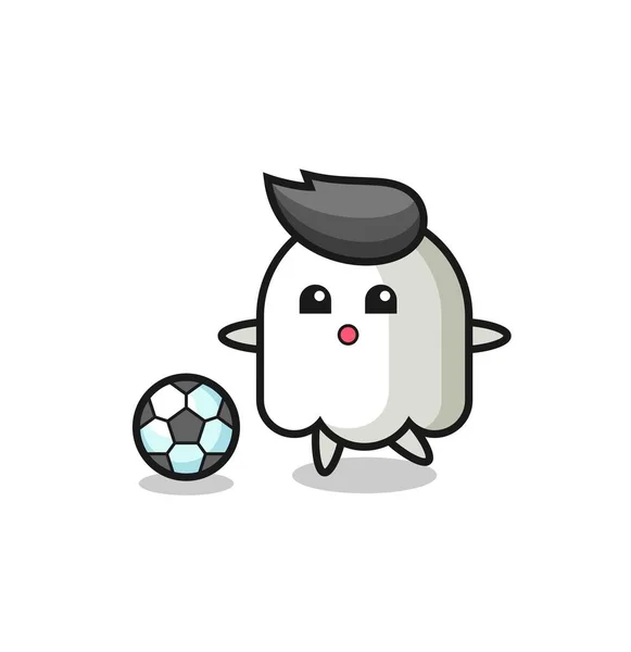 Ilustração Desenhos Animados Fantasma Está Jogando Futebol Design Estilo Bonito — Vetor de Stock