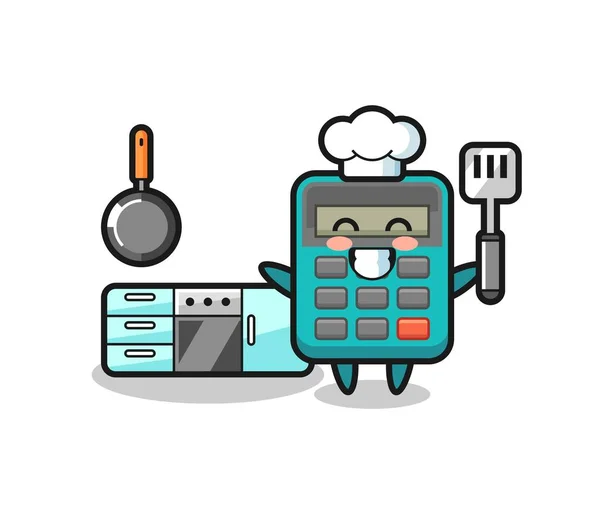 Calculator Character Illustration Chef Cooking Cute Style Design Shirt Sticker — Stock Vector