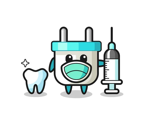 Carácter Mascota Del Enchufe Eléctrico Como Dentista — Vector de stock