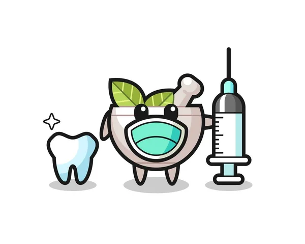 Personaje Mascota Del Tazón Hierbas Como Dentista Diseño Estilo Lindo — Vector de stock