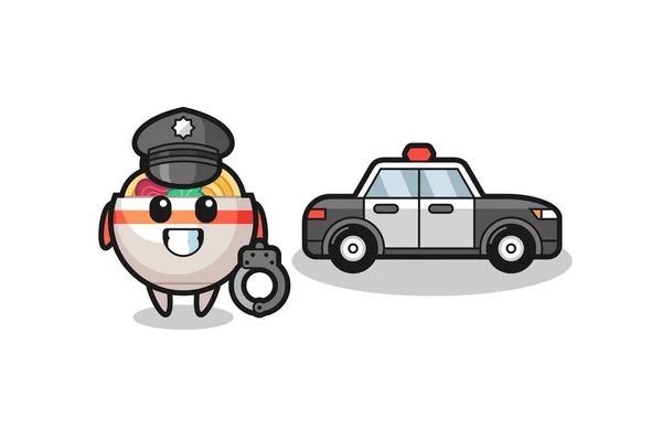 Dibujos Animados Mascota Del Tazón Fideos Como Policía Lindo Diseño — Vector de stock