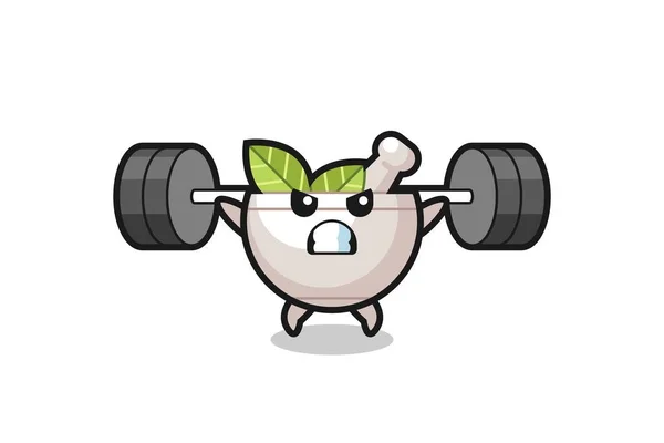 Herbal Bowl Mascot Cartoon Barbell Cute Style Design Shirt Sticker — Stock Vector