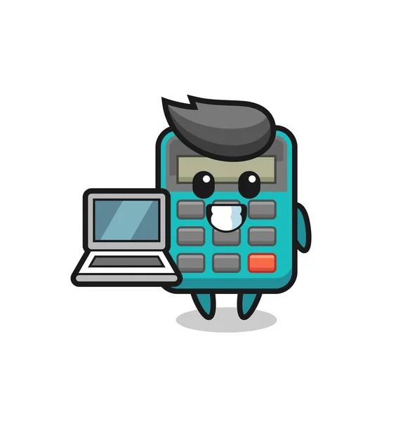 Mascote Ilustração Calculadora Com Laptop Design Estilo Bonito Para Shirt — Vetor de Stock