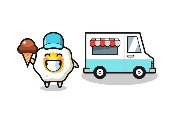 Mascotte Dessin Animé Oeuf Frit Avec Camion Crème Glacée Design — Image vectorielle