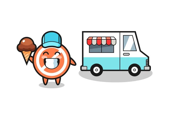 Mascotte Dessin Animé Stop Avec Camion Crème Glacée Design Style — Image vectorielle