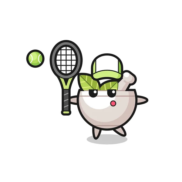 Cartoon Charakter Der Kräuterschale Als Tennisspieler Niedliches Design Für Shirt — Stockvektor