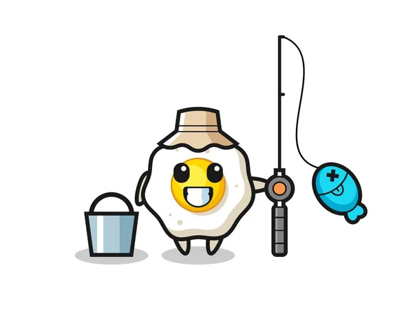 생선으로 계란의 마스코트 캐릭터 셔츠에 귀여운 스타일 디자인 스티커 — 스톡 벡터