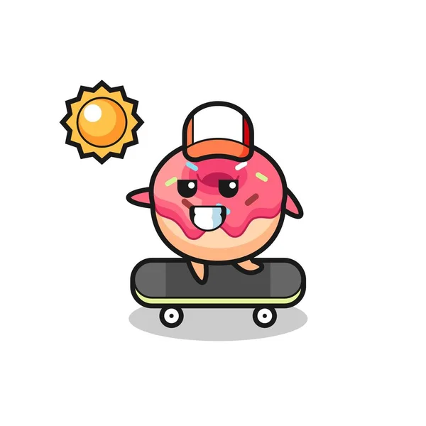 Doughnut Character Illustration Ride Skateboard Cute Style Design Shirt Sticker — Stock Vector