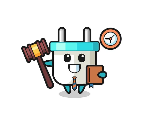 Mascot Cartoon Electric Plug Judge — Stock Vector