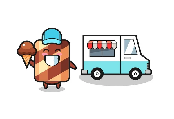 Mascot Cartoon Wafer Roll Ice Cream Truck Cute Style Design — Stock Vector