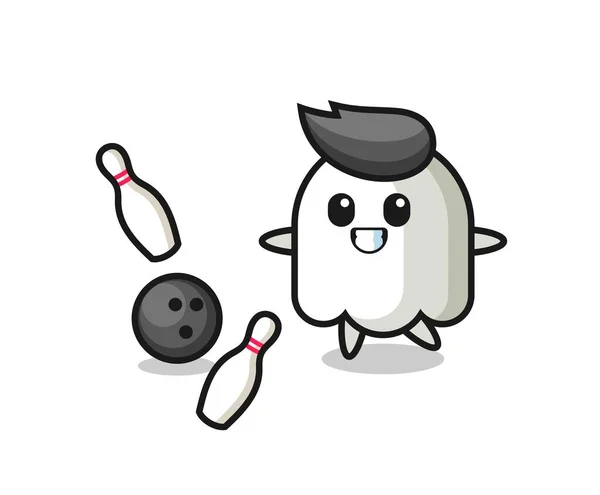 Personaje Dibujos Animados Fantasma Está Jugando Los Bolos Lindo Diseño — Vector de stock