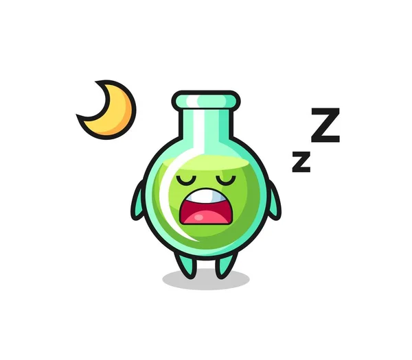 Ilustración Del Carácter Los Vasos Precipitados Laboratorio Durmiendo Noche Diseño — Vector de stock