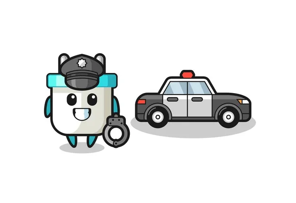 Dibujos Animados Mascota Enchufe Eléctrico Como Policía — Vector de stock