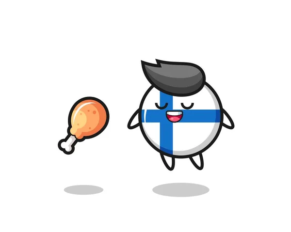 可爱的芬兰旗徽章因炸鸡而飘扬诱人 标志元素的造型设计也很可爱 — 图库矢量图片