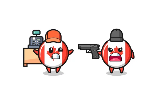 Illust Cute Canada Flag Badge Cashier Pointed Gun Robber Cute — Vector de stock