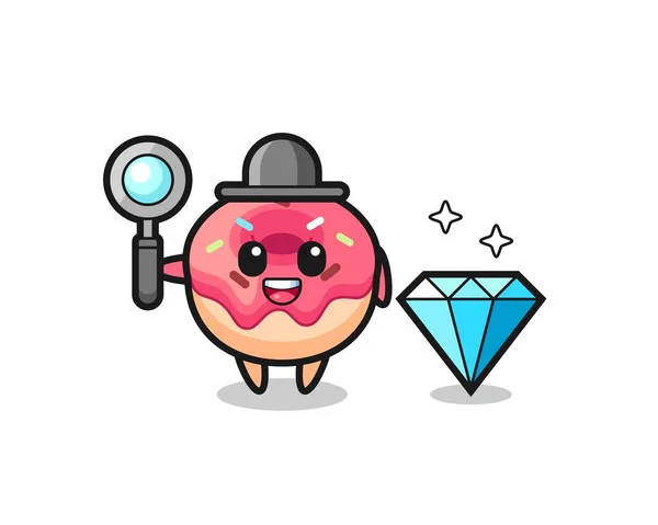 Ilustração Caráter Donut Com Diamante — Vetor de Stock